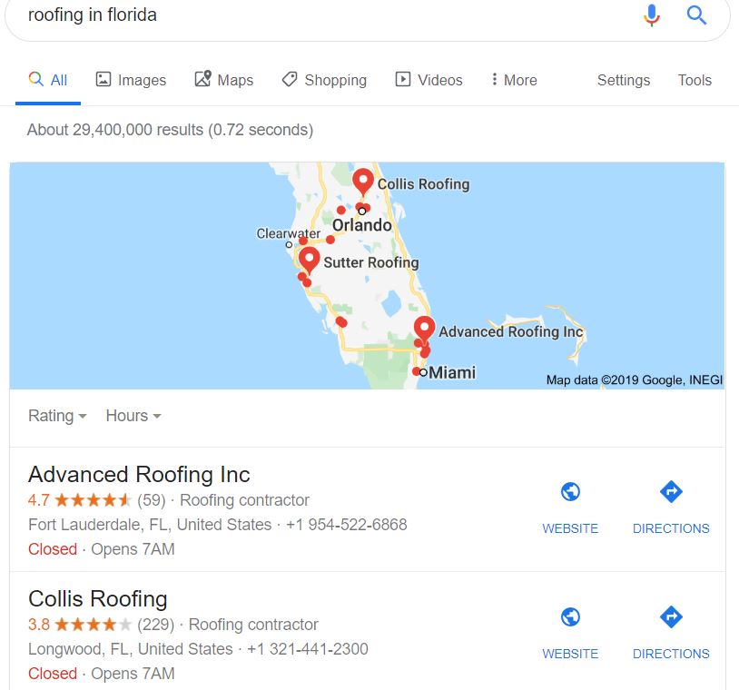 google my business for roofing seo